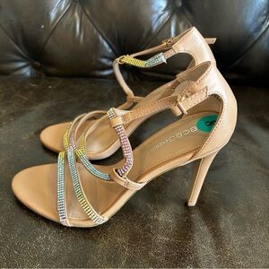 BCBGeneration Nude Heels with Multicolor Rhinestones size 8